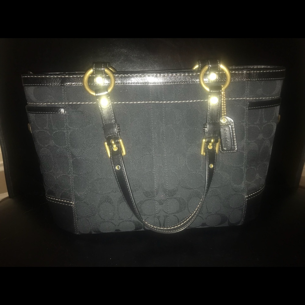 Coach handbag black with baby blue lining